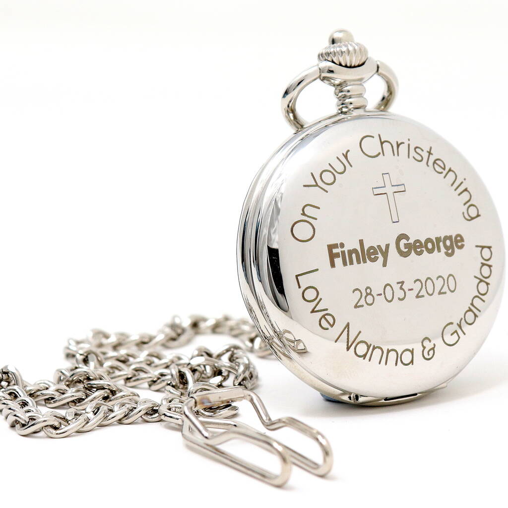 Personalised Silver Pocket Watch Christening/Baptism, 1 of 4