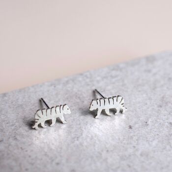 Sterling Silver Tiger Stud Earrings, 4 of 8