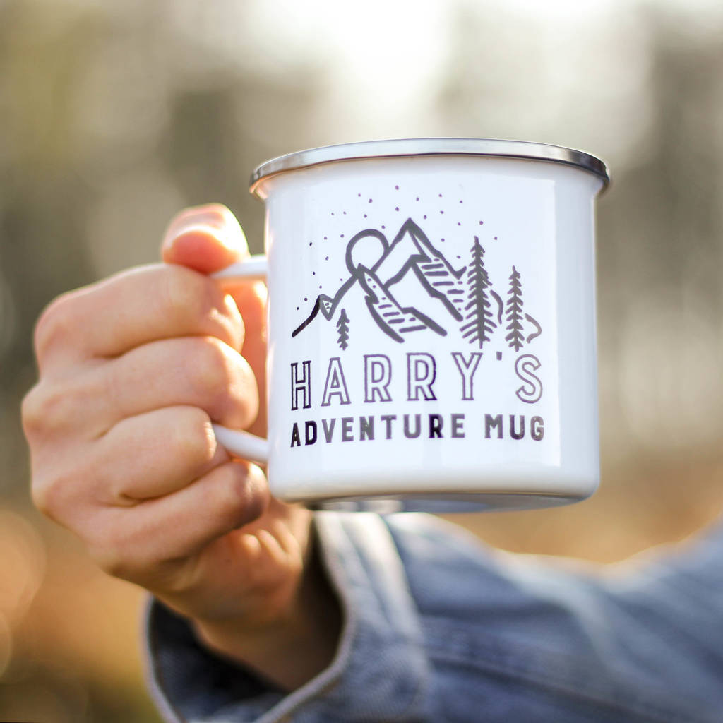 Personalised Adventure Travel Gift Enamel Mug, 1 of 5