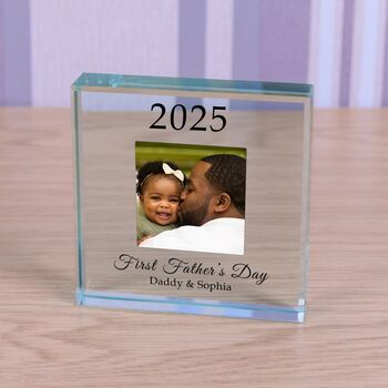 Personalised 'First Father's Day' Photo Glass Token, 2 of 2