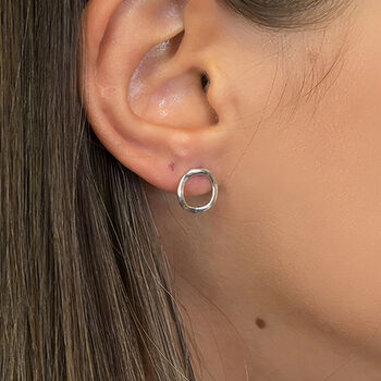 Sterling Silver Molten Karma Circle Stud Earrings, 2 of 6