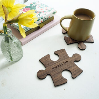 Personalised Walnut Jigsaw Piece Coasters, 2 of 6