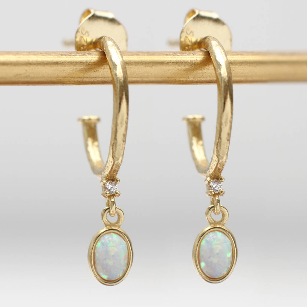 18ct Gold Plated And Opal Hoop Earrings, 1 of 6