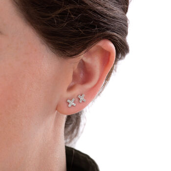 Pave Cross Stud Earrings, Sterling Silver Or Gold Plated, 2 of 6