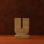 Travertine U Shaped Decorative Sculpture, Hand Carved Natural Stone, thumbnail 1 of 2