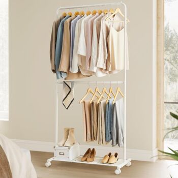 Clothes Rack Double Rod Clothing Rail Storage Shelf, 2 of 12