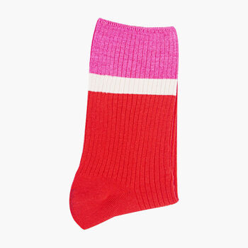 Glitter Mid Calf Ribbed Cotton Boot Socks Contrast Cuff Red Pink, 2 of 4