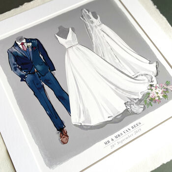 Illustrated Wedding Dress Illustration Portrait, 5 of 10