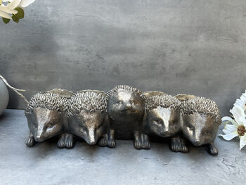 Distressed Silver Hedgehog Planter Cute 33cm Plant Pot, 3 of 12