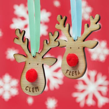 Personalised Wooden Rudolph Christmas Tree Decoration, 2 of 2