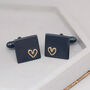 Personalised Wedding Cufflinks. Black 9ct Gold Heart, thumbnail 3 of 11