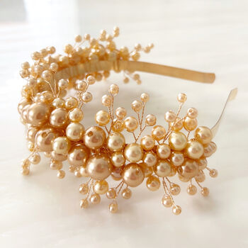 Champagne Gold Pearl Headband, 2 of 7