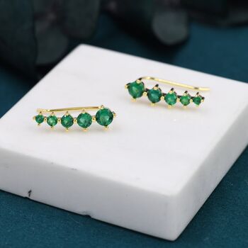 Sterling Silver Emerald Green Cz Crawler Earrings, 3 of 12