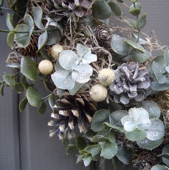 Christmas Wreath With Frosted Eucalyptus And Berries, 3 of 8