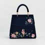 Rosy Posy Embroidered Blue Mini Top Handle Tote, thumbnail 6 of 8