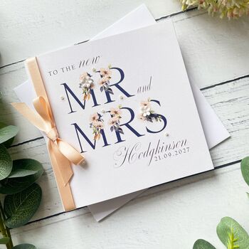 Handmade And Personalised Navy Floral Wedding Card, 3 of 6