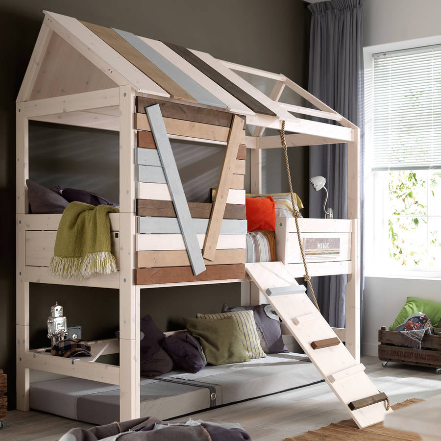 high tree house kids bed with rope ladder by cuckooland 