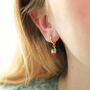 Enamel Strawberry Huggie Hoop Earrings In Gold Plating, thumbnail 4 of 6