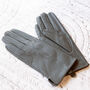 Soft Grey Leather Gloves With Stitching Detail, thumbnail 2 of 10