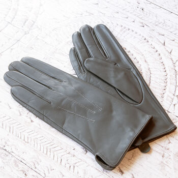 Soft Grey Leather Gloves With Stitching Detail, 2 of 10