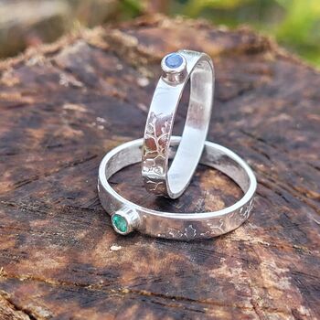 Emerald Ring In Recycled Silver With A Textured Band, 2 of 12