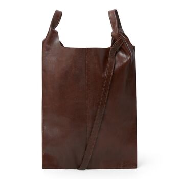 Two Way Carrier Tote Leather Shoulder Bag Chocolate Brown, 2 of 3