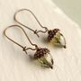 Small Speckled Green Oval Acorn Earrings, thumbnail 3 of 10