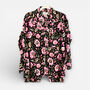 Black And Pink Block Print Floral 100% Cotton Ladies Pyjamas, thumbnail 2 of 3