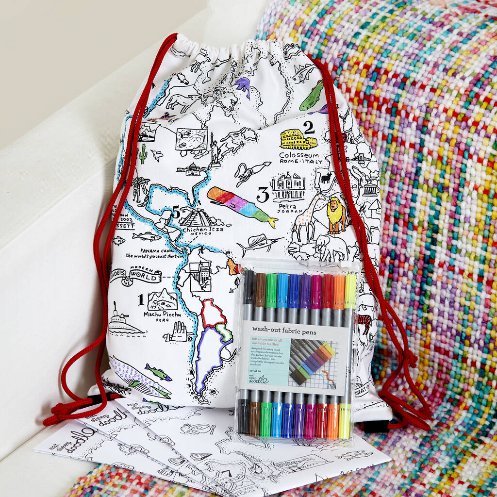 Colour In World Map Backpack Kit + 10 Pens, 1 of 7