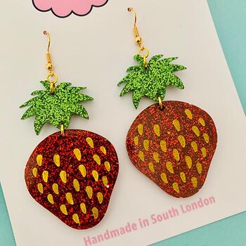 Large Strawberry Glitter Earrings, 2 of 2