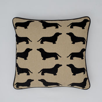 Dachshund Cushion With Leather Piping, 2 of 3