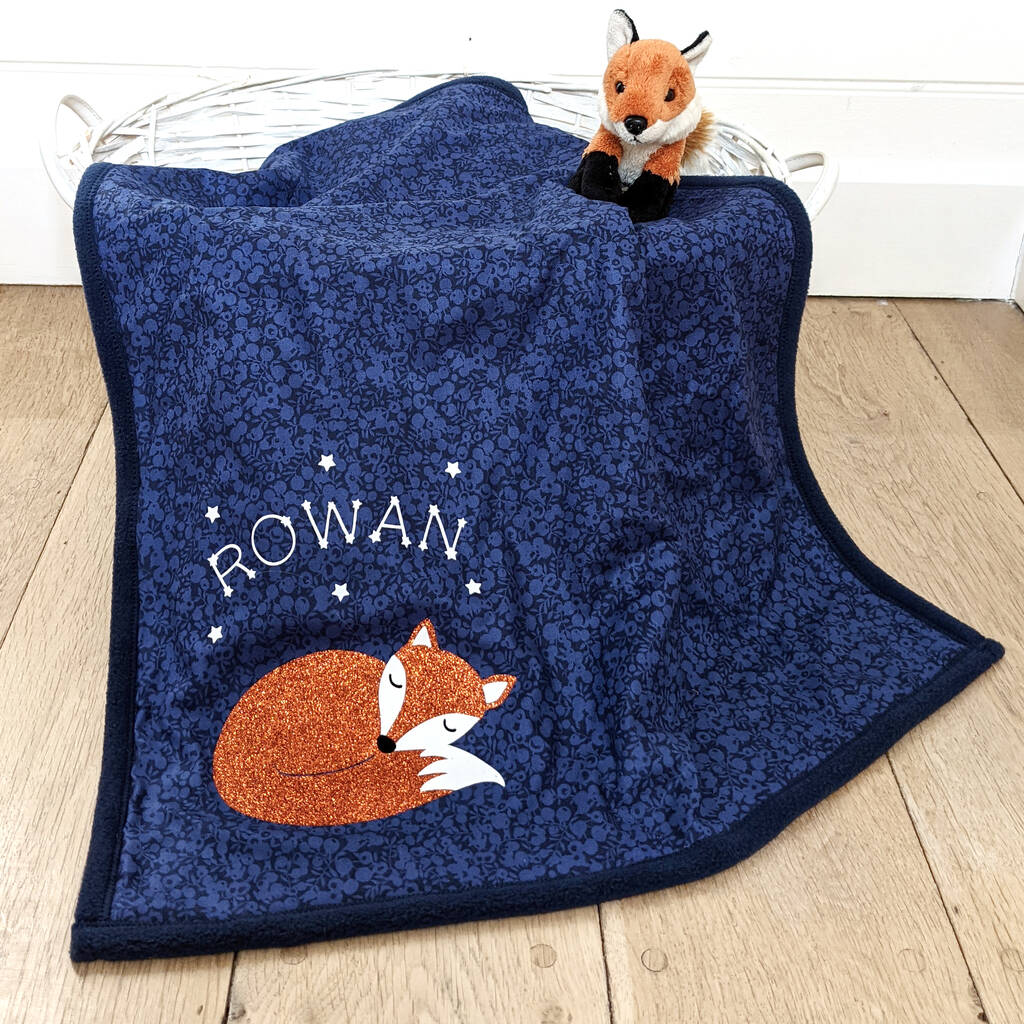 Liberty Print Fabric Fox Pram Blanket New Baby Gift, 1 of 3