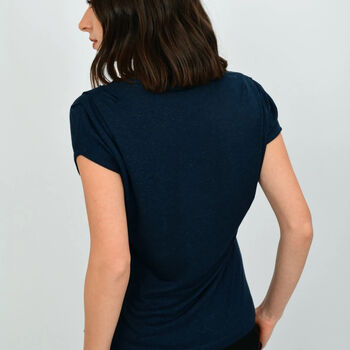 Lena Viscose Linen Blend T Shirt Navy Blue, 2 of 3