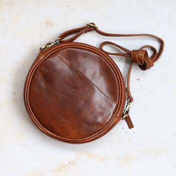 Leather Circle Crossbody Bag, Tan, 3 of 5