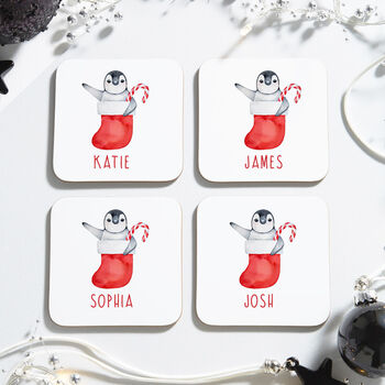 Personalised Penguin Christmas Coaster Set, 2 of 3