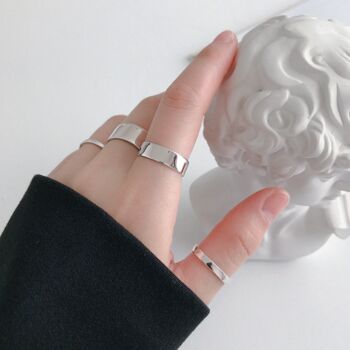 Sterling Silver Simple Flat Band Adjustable Ring, 2 of 5