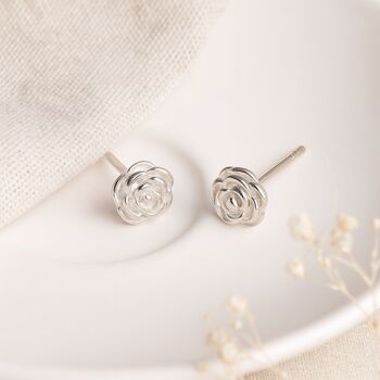 Sterling Silver Rose Stud Earrings – 6mm, 3 of 9
