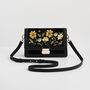 Black Botanical Velvet Embroidered Foldover Bag, thumbnail 1 of 7
