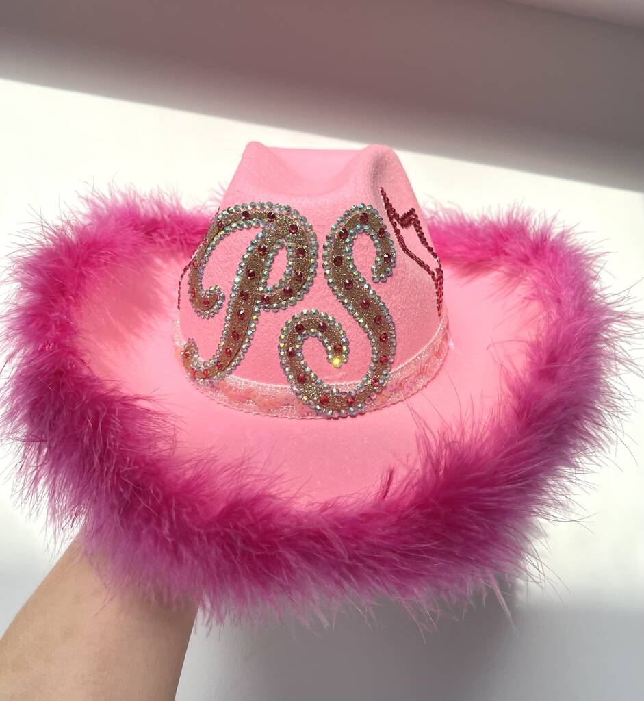 Personalised Baby Pink Feather Trim Cowboy Hat, 1 of 2