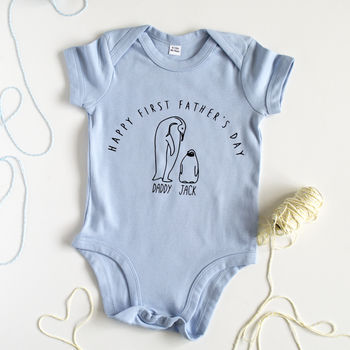First Father's Day Personalised Penguin Babygrow, 2 of 3