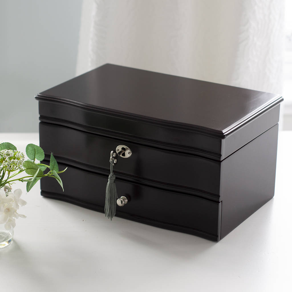 lockable mahogany wood jewellery box with key by jodie byrne