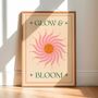 Glow And Bloom, Bohemian Celestial Sun Art Poster, thumbnail 1 of 3