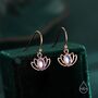 Sterling Silver Lotus Flower Drop Hook Earrings With Lab Moonstone, thumbnail 3 of 11