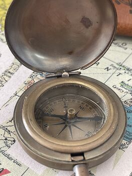 Brass Pocket Compass With Chain And Leather Case, 3 of 4