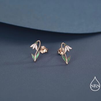 Sterling Silver Delicate Snowdrop Flower Stud Earrings With Enamel, 3 of 12