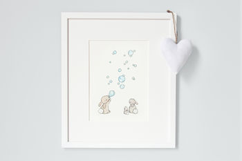 Personalised Baby Bunnies And Bubbles Nursery Print, 2 of 10