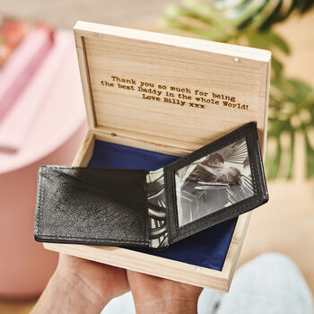 Dad Leather Wallet In Personalised Wooden Gift Box, 2 of 9