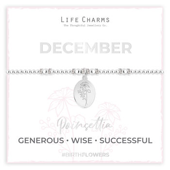 December Birth Flower Silver Plated Beaded Charm Bracelet, 3 of 3