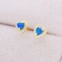 Tiny Blue Opal Heart Cz Stud Earrings Sterling Silver, thumbnail 7 of 11