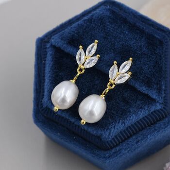Marquise Cz Trio With Dangling Baroque Pearl Earrings, 2 of 12